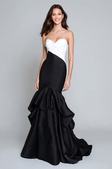 Robe longue formelle sirène noire et blanche